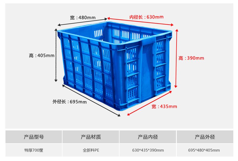 轩盛塑业700塑料周转筐厚筐