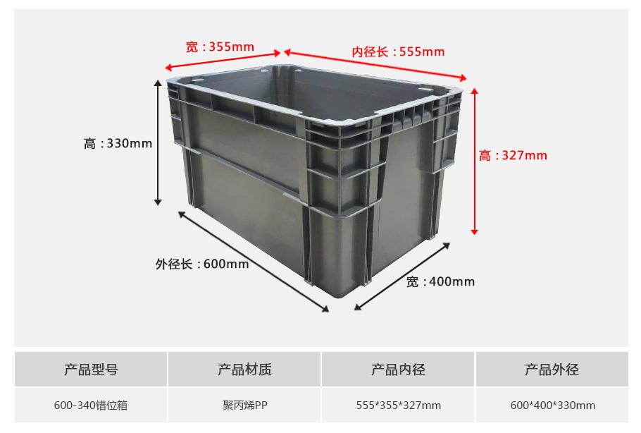 轩盛塑业600-340错位塑料物流箱